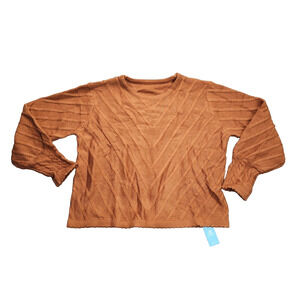 CUPSHE Womens Copper Cable Knit Sweater Round Neck w/ V pattern XL
